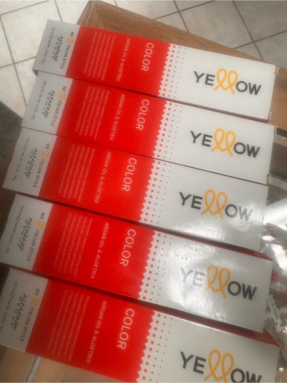Yellow Professional Hair Color Tube — Red & White Packaging